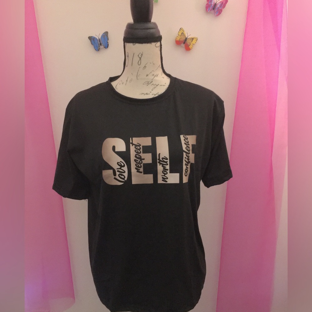NEW XL “SELF” AFFIRMATION BLACK T-SHIRT